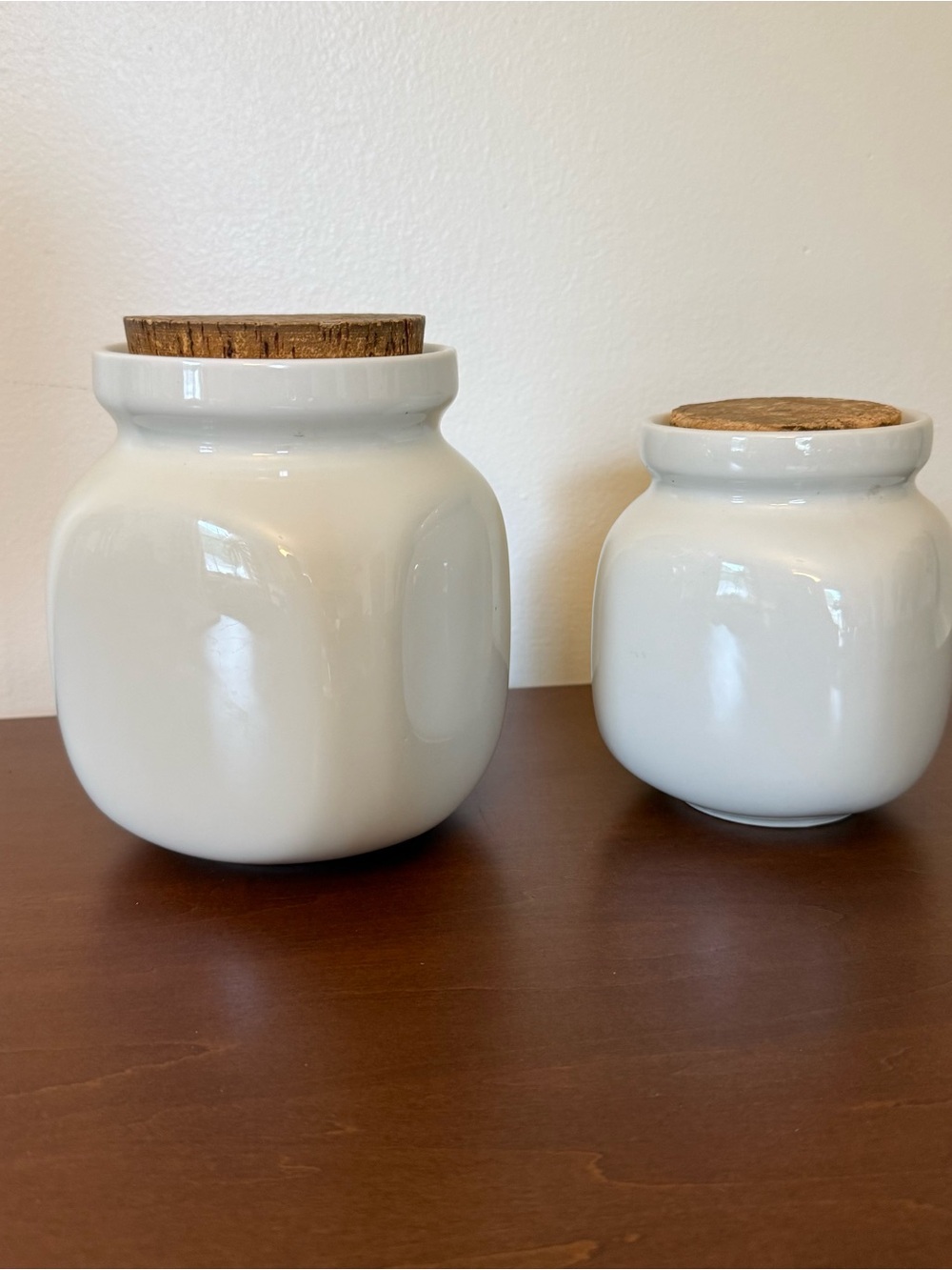 Fitz and Floyd White Ceramic Canister Set with Cork Lids